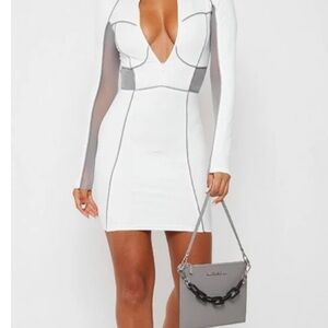 Maniere De Voir White and Gray Long Sleeve Dress